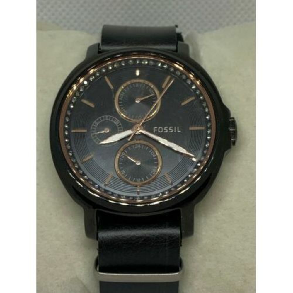 Fossil ES3451 Women's Watch Black Leather Band Analog 39mm Quartz Mineral C446